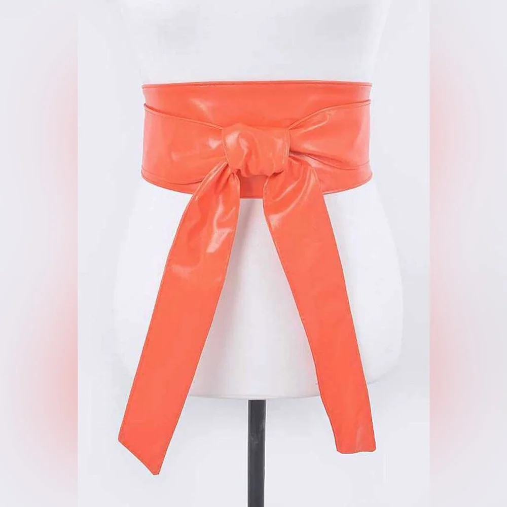 Vegan Leather Obi Adjustable Waist Statement Belt
